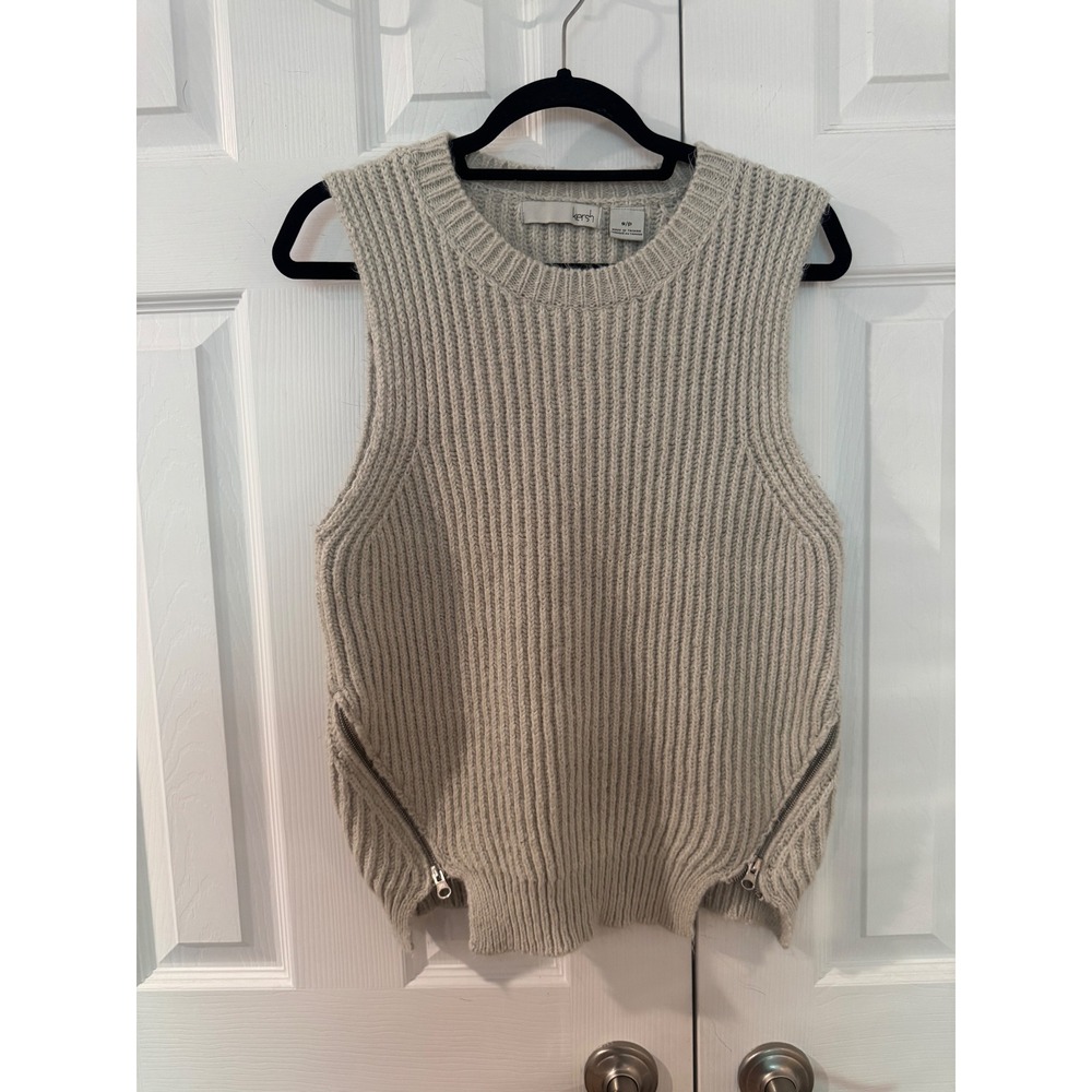 Kersh Womens Oatmeal Beige Ribbed Knit Sleeveless Sweater Vest Side Zips Small